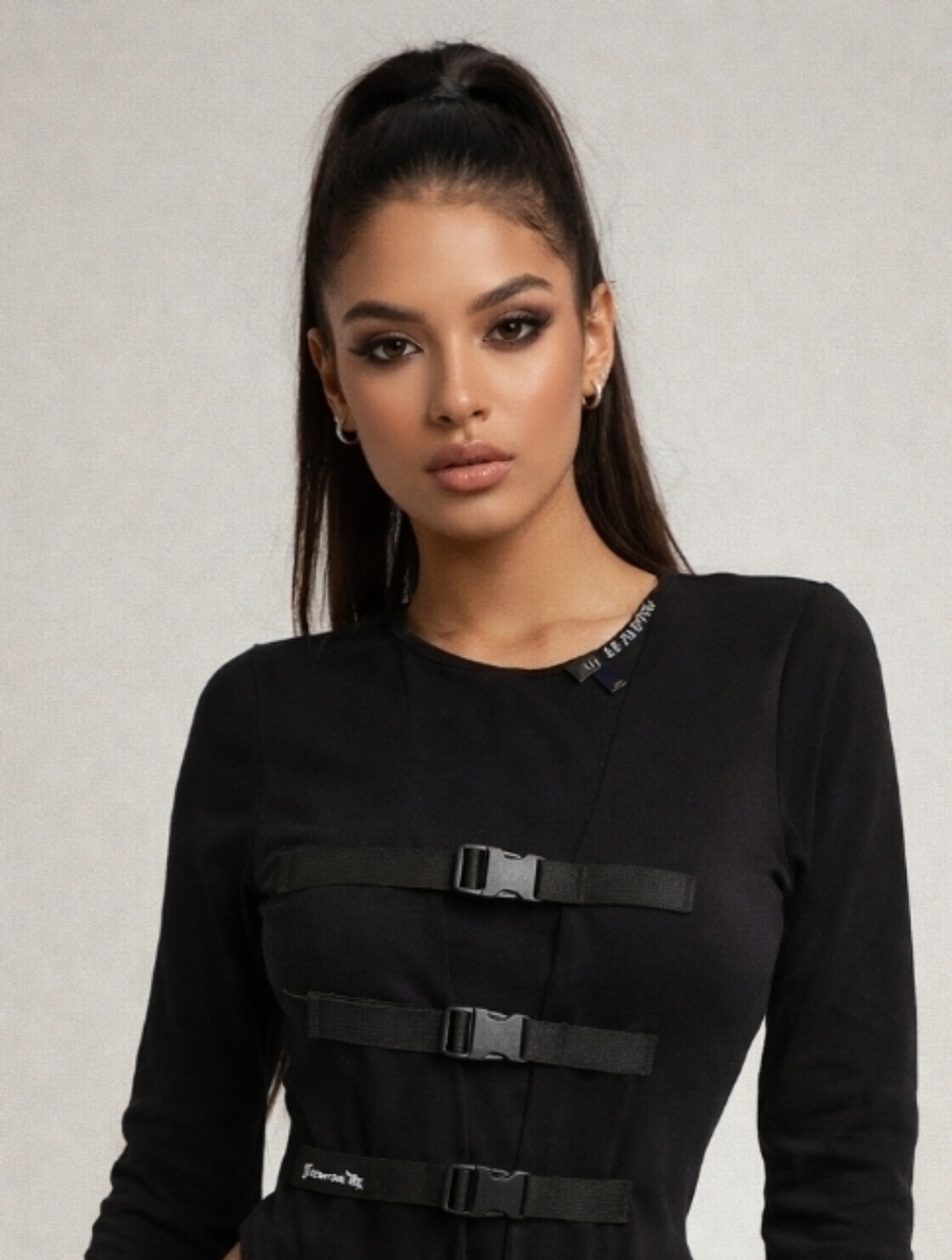 Le Fantome Techwear Black Long Sleeve Low Cut Buckle Bodysuit, Eur Med, Fits Sm - Picture 3 of 10